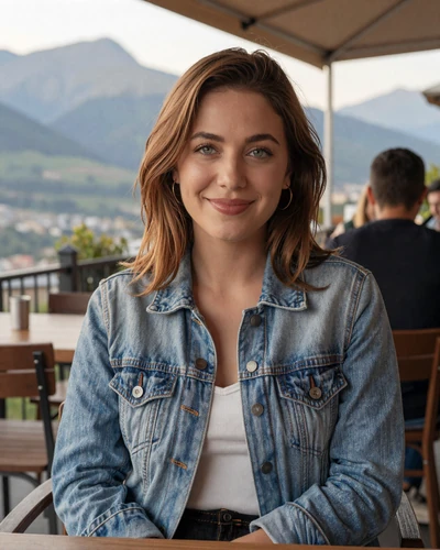 Laia, 26, from Escaldes-Engordany sitting at a mountain cafe terrace in Andorra