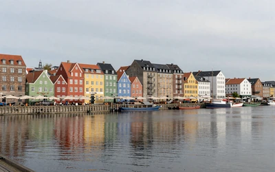 Aarhus Denmark waterfront with modern and historic architecture along the harbor
