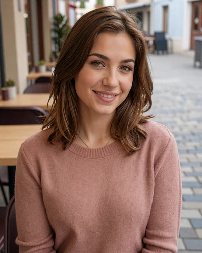 Chiara, 27, Vatican City single woman at a Roman cafe wearing a rose sweater