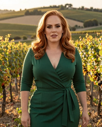 Adèle, 34, French woman from Bordeaux in an emerald dress standing in a vineyard seeking a committed partner