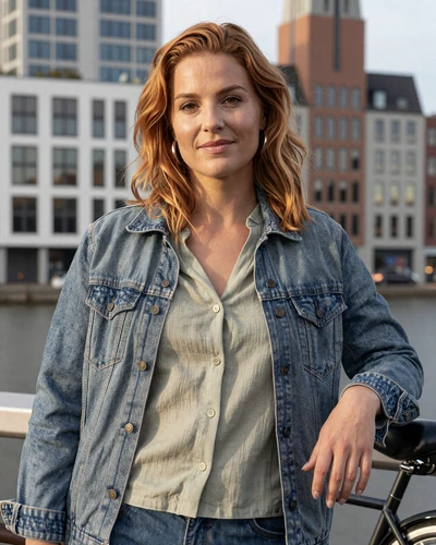 Femke, 32-year-old Dutch woman with auburn hair near modern Rotterdam architecture