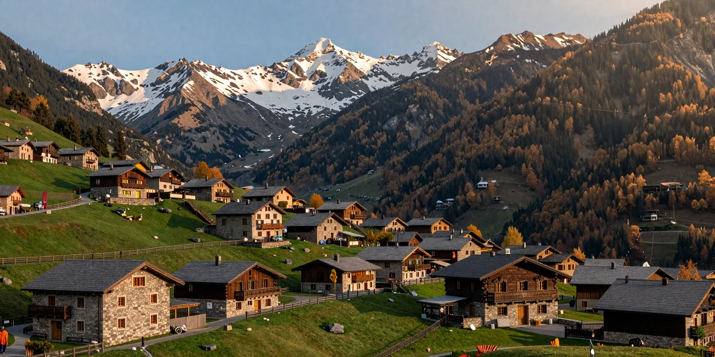 Andorra la Vella nestled in the Pyrenees mountains at golden hour with charming stone buildings