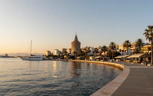 Thessaloniki waterfront with the White Tower landmark at sunset