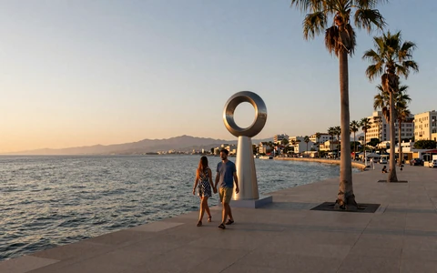 Limassol Cyprus waterfront Molos promenade at sunset
