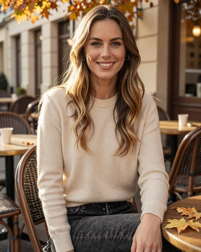 Sophie, 31, Esch-sur-Alzette woman in cream sweater at European cafe