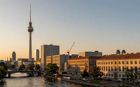 Berlin skyline at sunset with the TV Tower and Spree River - vibrant German dating city