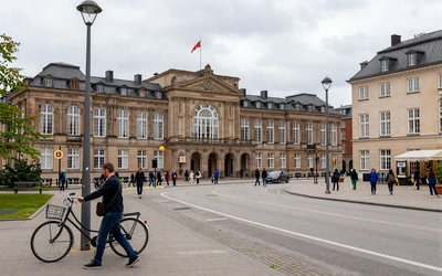 Copenhagen Denmark city center with historic buildings and busy pedestrian streets