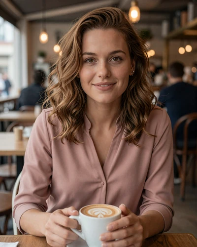 Annika, 26, from Schaan Liechtenstein - brown-haired woman smiling at European cafe